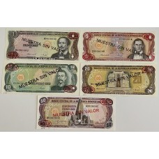 DOMINICAN REPUBLIC 1985 . ONE 1 - FIFTY 50 PESOS BANKNOTES . SPECIMEN